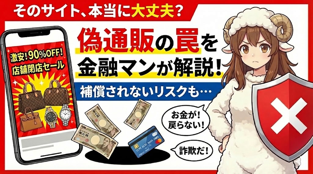 偽通販サイトの罠とブラックホールに吸い込まれるお金。注意喚起する金融機関職員のしーぷちゃん